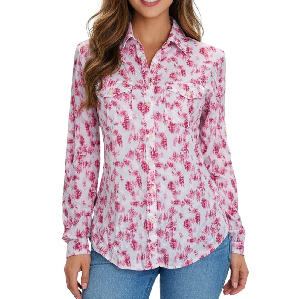 Banana Republic Pink White Ikat Floral Button Down Shirt 100% Cotton Small
